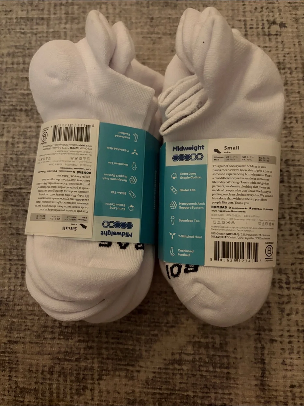 NWT! Bombas White Women’s Athletic Socks - size small Qty 2 (4 packs)